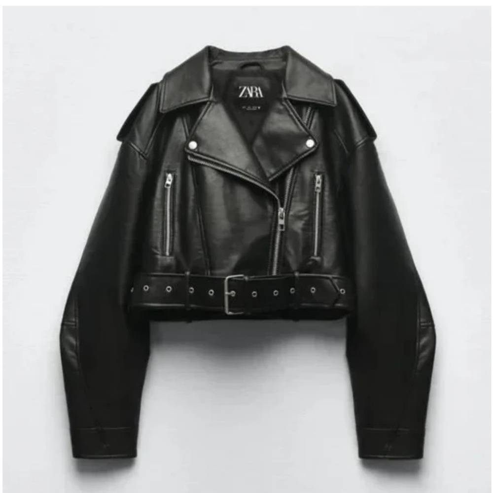 Zara Black Cropped Leather Jacket